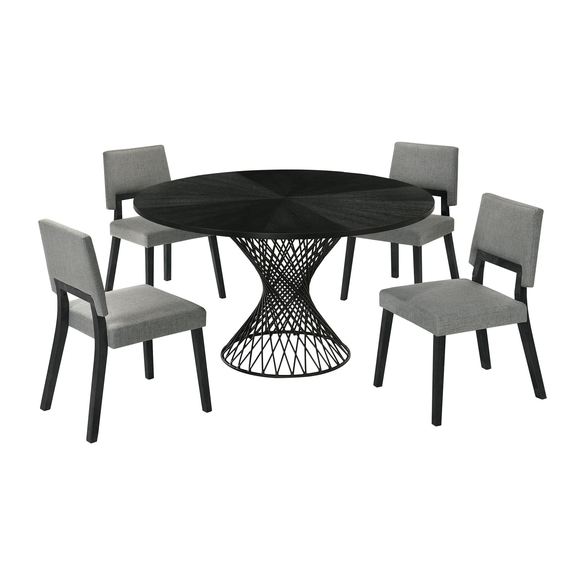 Cirque Channell 5 Piece Black Wood Dining Table Set with Charcoal Fabric By Armen Living | Dining Sets | Modishstore - 2