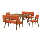 Channell 5 Piece Walnut Wood Dining Table Set with Benches in Orange Fabric By Armen Living | Dining Sets | Modishstore - 2
