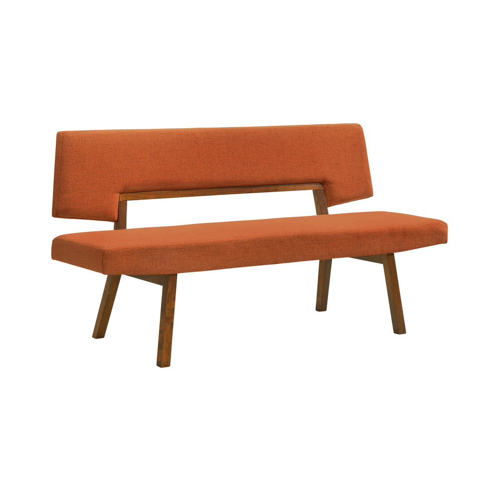 Channell 5 Piece Walnut Wood Dining Table Set with Benches in Orange Fabric By Armen Living | Dining Sets | Modishstore - 3