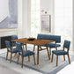 Channell 6 Piece Walnut Wood Dining Table Set with Bench in Blue Fabric By Armen Living | Dining Sets | Modishstore