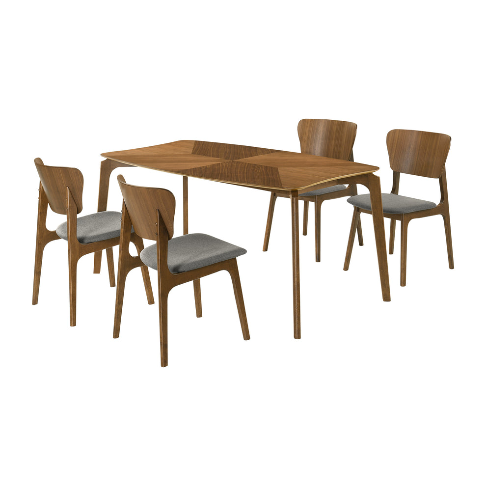 Kalia 5 Piece Wood Dining Set in Walnut Finish with Blue Fabric By Armen Living | Dining Sets | Modishstore - 13