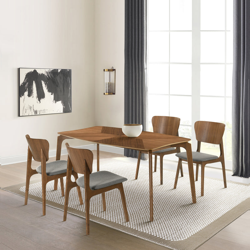 Kalia 5 Piece Wood Dining Set in Walnut Finish with Blue Fabric By Armen Living | Dining Sets | Modishstore - 12