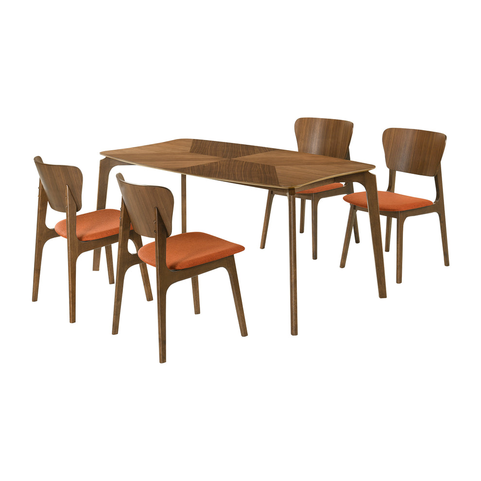 Kalia 5 Piece Wood Dining Set in Walnut Finish with Blue Fabric By Armen Living | Dining Sets | Modishstore - 24