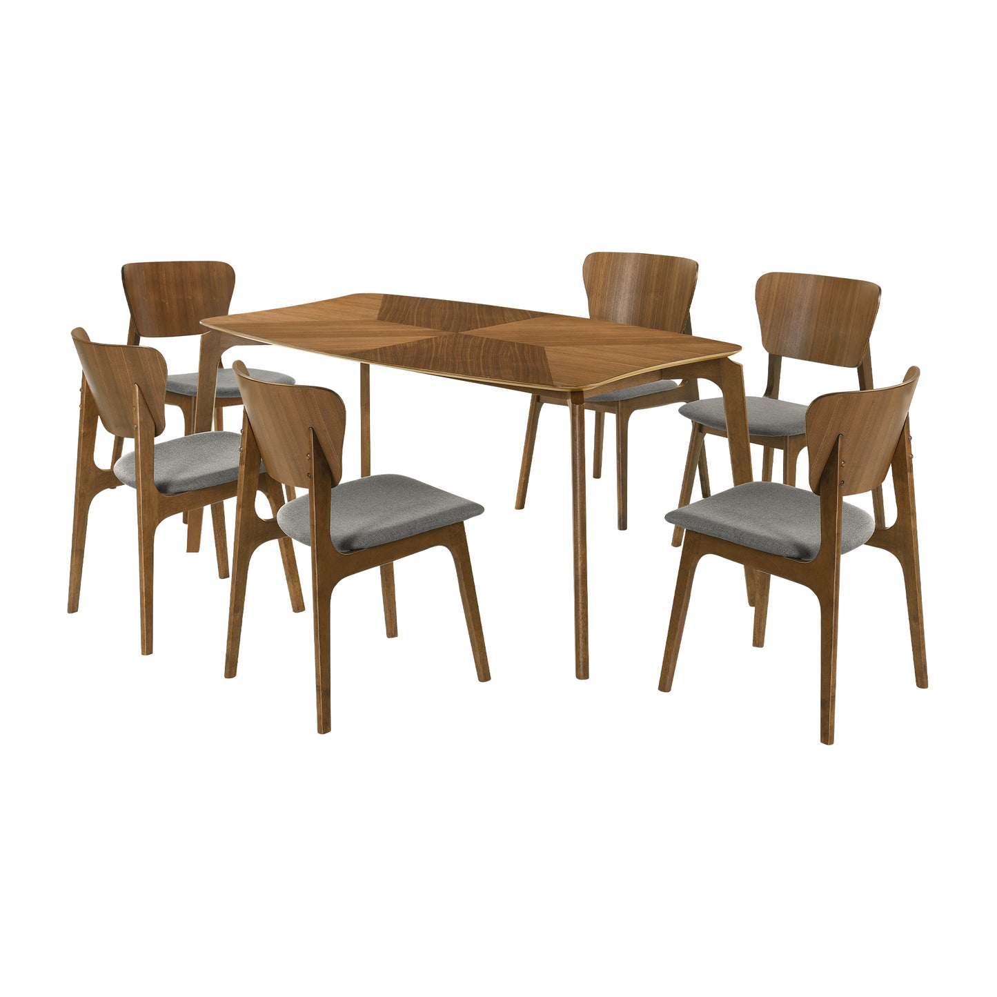 Kalia 7 Piece Wood Dining Set in Walnut Finish with Blue Fabric By Armen Living | Dining Sets | Modishstore - 13