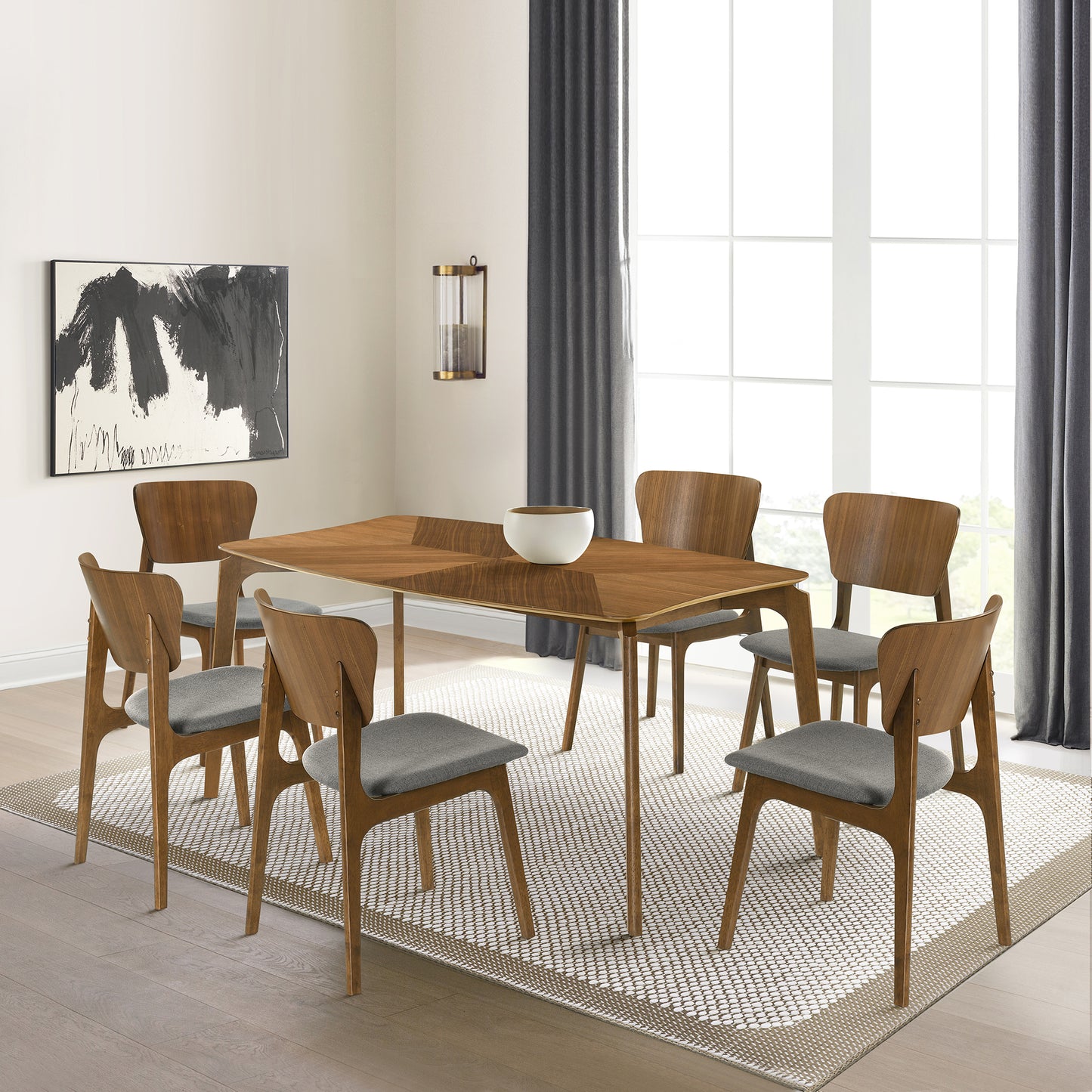 Kalia 7 Piece Wood Dining Set in Walnut Finish with Blue Fabric By Armen Living | Dining Sets | Modishstore - 12