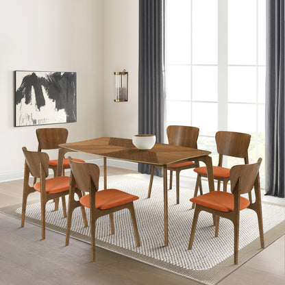 Kalia 7 Piece Wood Dining Set in Walnut Finish with Blue Fabric By Armen Living | Dining Sets | Modishstore - 23