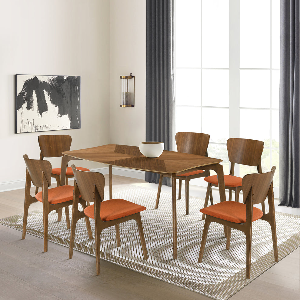 Kalia 7 Piece Wood Dining Set in Walnut Finish with Blue Fabric By Armen Living | Dining Sets | Modishstore - 23