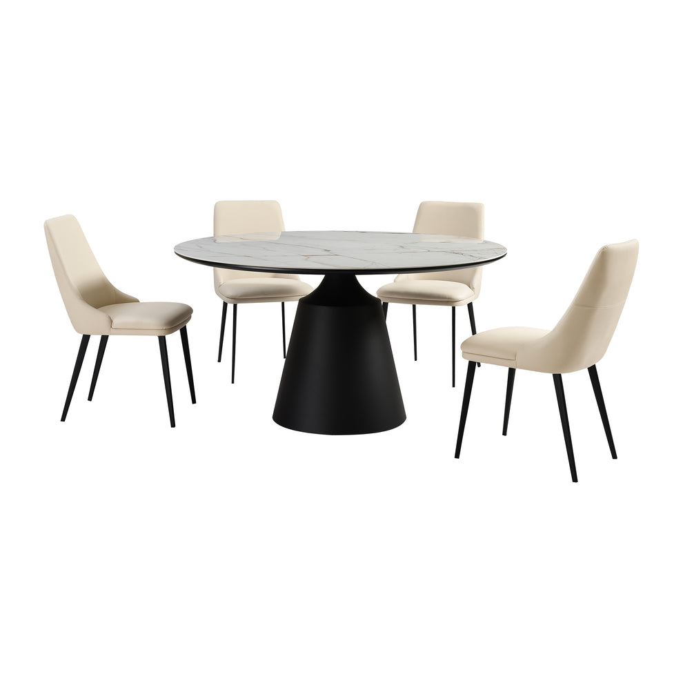 Knox Genesis 5 Piece Dining Set with Stone Top and Beige Faux Leather Chairs By Armen Living | Dining Sets | Modishstore - 2