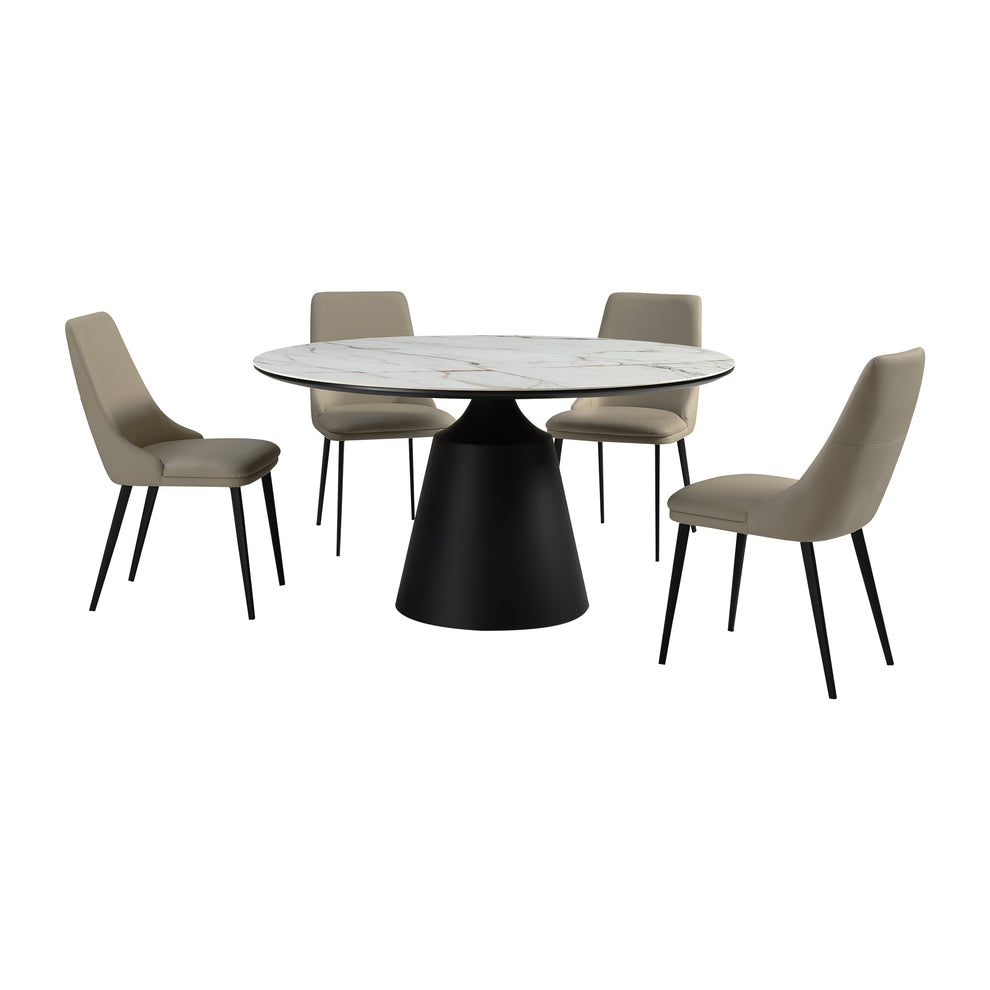 Knox Genesis 5 Piece Dining Set with Stone Top and Beige Faux Leather Chairs By Armen Living | Dining Sets | Modishstore - 13