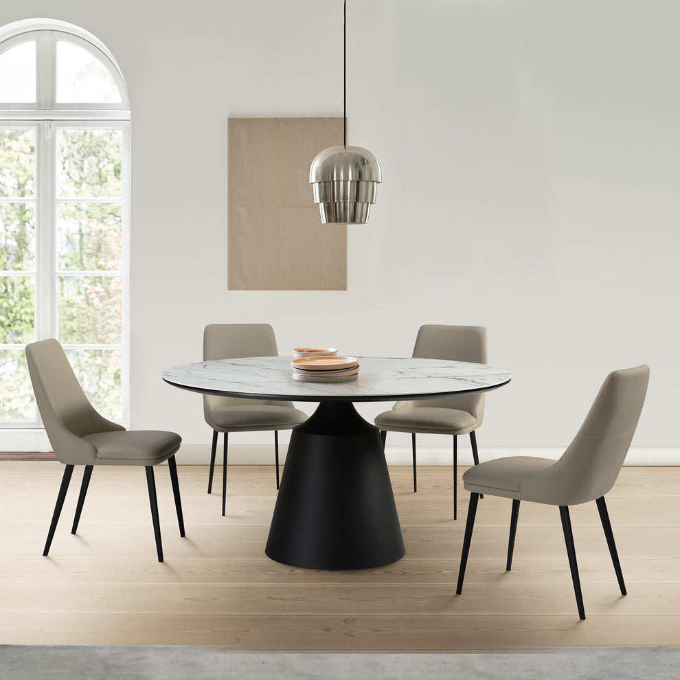 Knox Genesis 5 Piece Dining Set with Stone Top and Beige Faux Leather Chairs By Armen Living | Dining Sets | Modishstore - 12