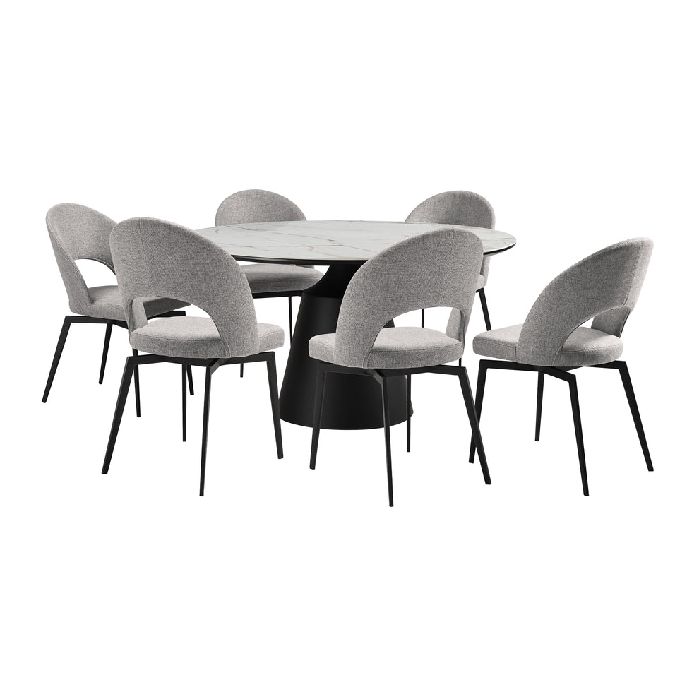Knox Lucia 7 Piece Dining Set with Stone Top and Gray Fabric Chairs By Armen Living | Dining Sets | Modishstore - 2