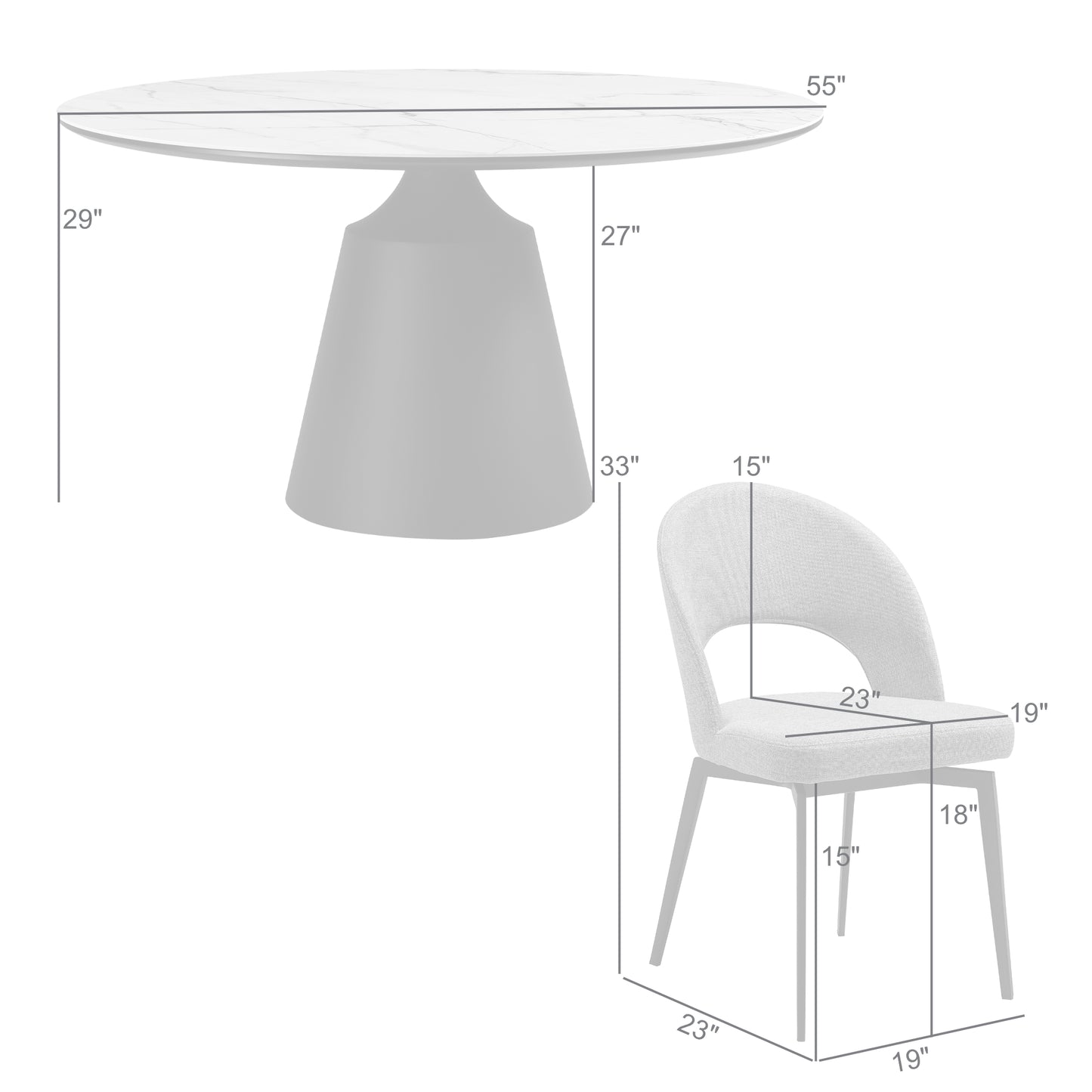 Knox Lucia 7 Piece Dining Set with Stone Top and Gray Fabric Chairs By Armen Living | Dining Sets | Modishstore - 10