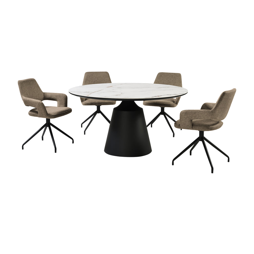 Knox Penny 5 Piece Dining Set with Stone Top and Brown Fabric Chairs By Armen Living | Dining Sets | Modishstore - 2