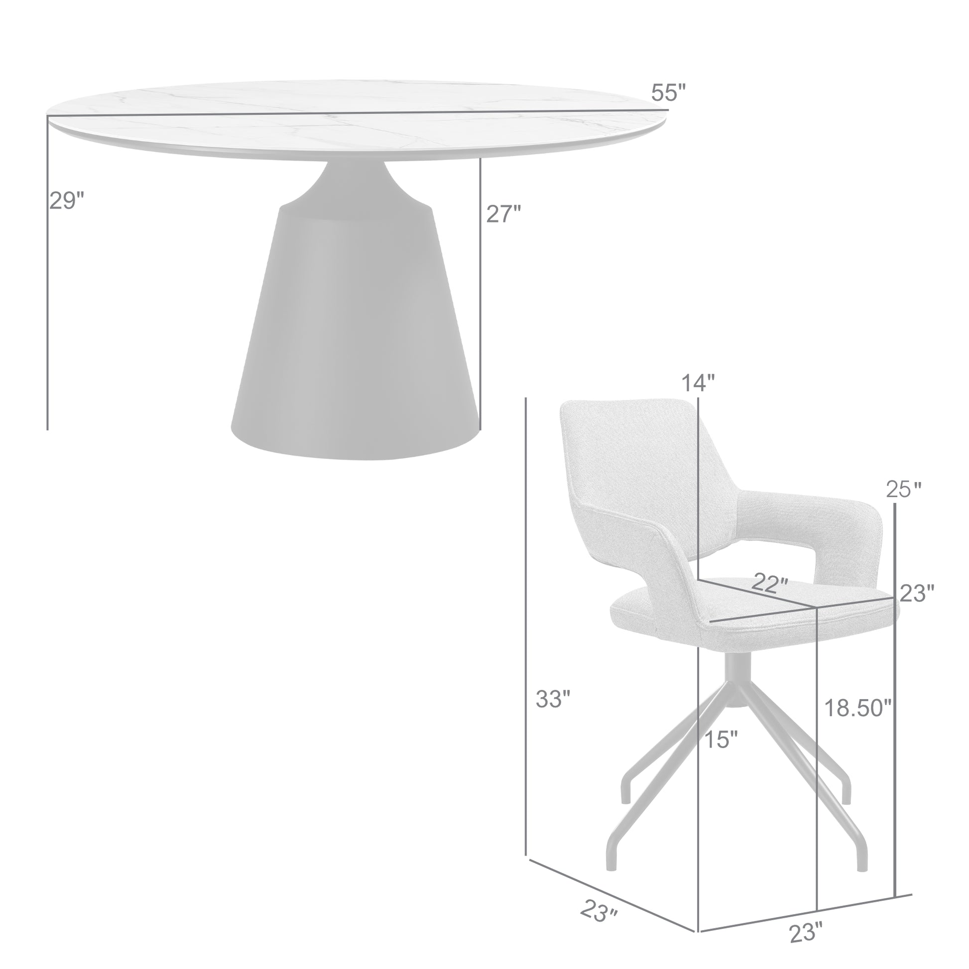 Knox Penny 5 Piece Dining Set with Stone Top and Brown Fabric Chairs By Armen Living | Dining Sets | Modishstore - 10