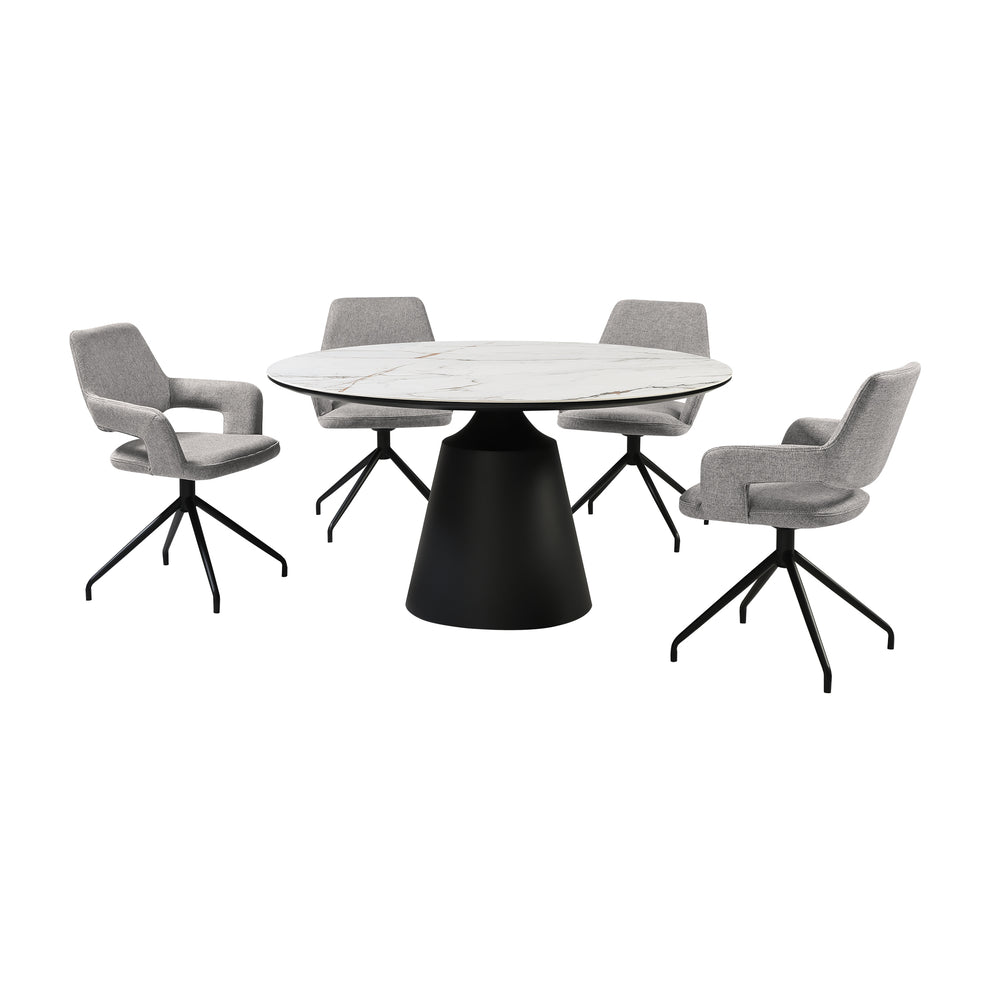Knox Penny 5 Piece Dining Set with Stone Top and Brown Fabric Chairs By Armen Living | Dining Sets | Modishstore - 13