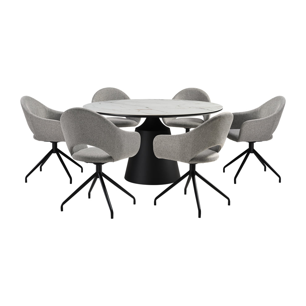 Knox Pria 7 Piece Dining Set with Stone Top and Gray Fabric Chairs By Armen Living | Dining Sets | Modishstore - 2