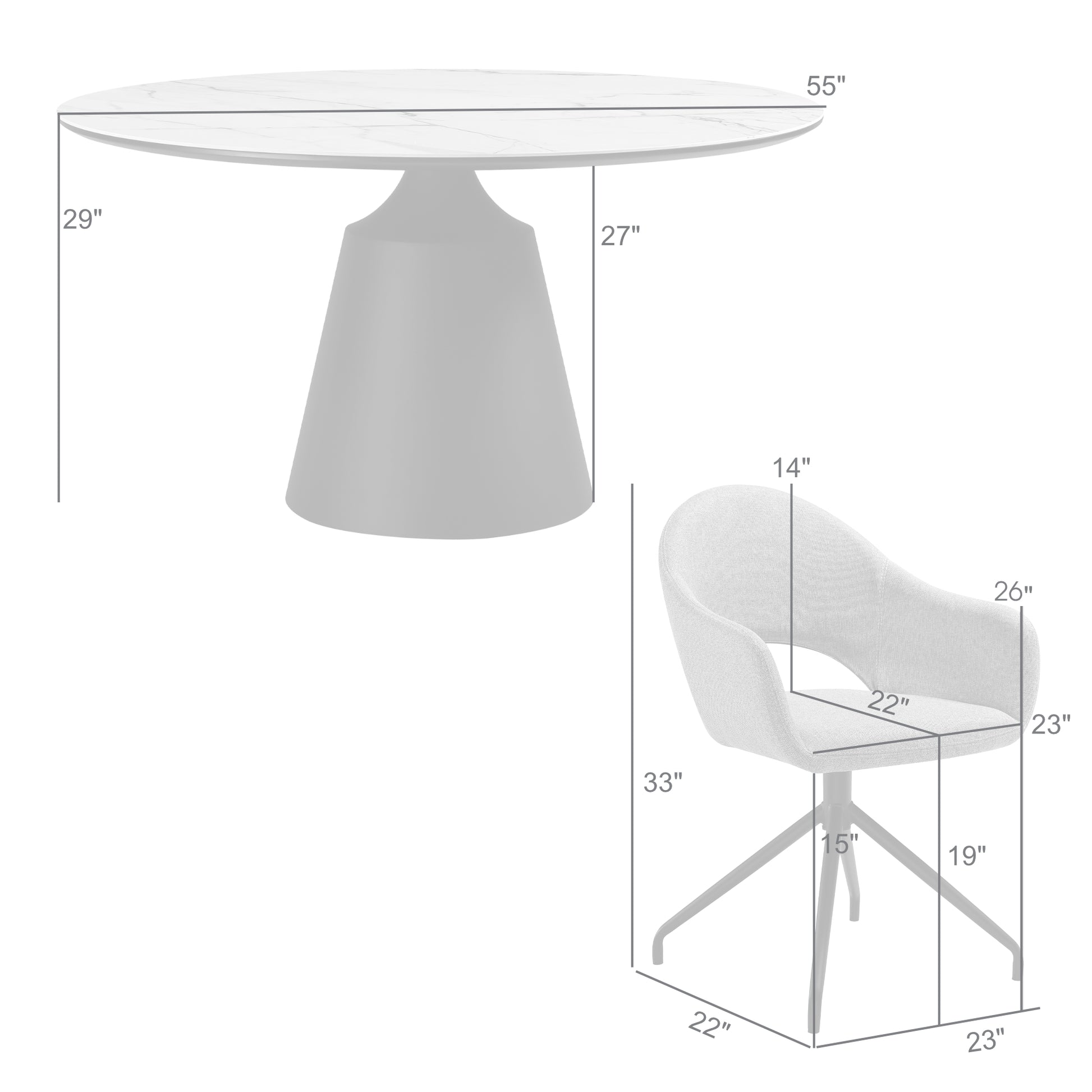 Knox Pria 7 Piece Dining Set with Stone Top and Gray Fabric Chairs By Armen Living | Dining Sets | Modishstore - 10