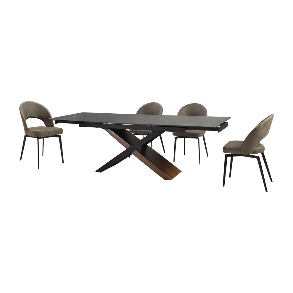 Milena Lucia 5 Piece Extendable Dining Set with Brown Fabric Chairs By Armen Living | Dining Sets | Modishstore - 2