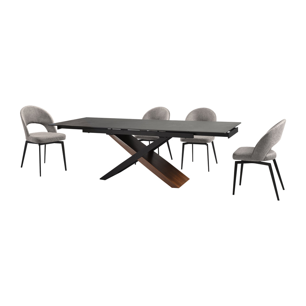 Milena Lucia 5 Piece Extendable Dining Set with Brown Fabric Chairs By Armen Living | Dining Sets | Modishstore - 13