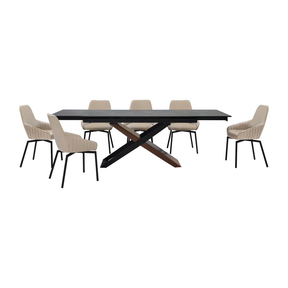 Milena Shilo 7 Piece Extendable Dining Set with Champagne Faux Leather Chairs By Armen Living | Dining Sets | Modishstore - 2