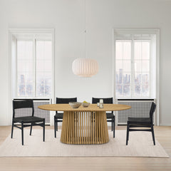 Pasadena Erie 5 Piece Oval Dining Set in Natural Oak Finish with Black Paper Cord Chairs By Armen Living