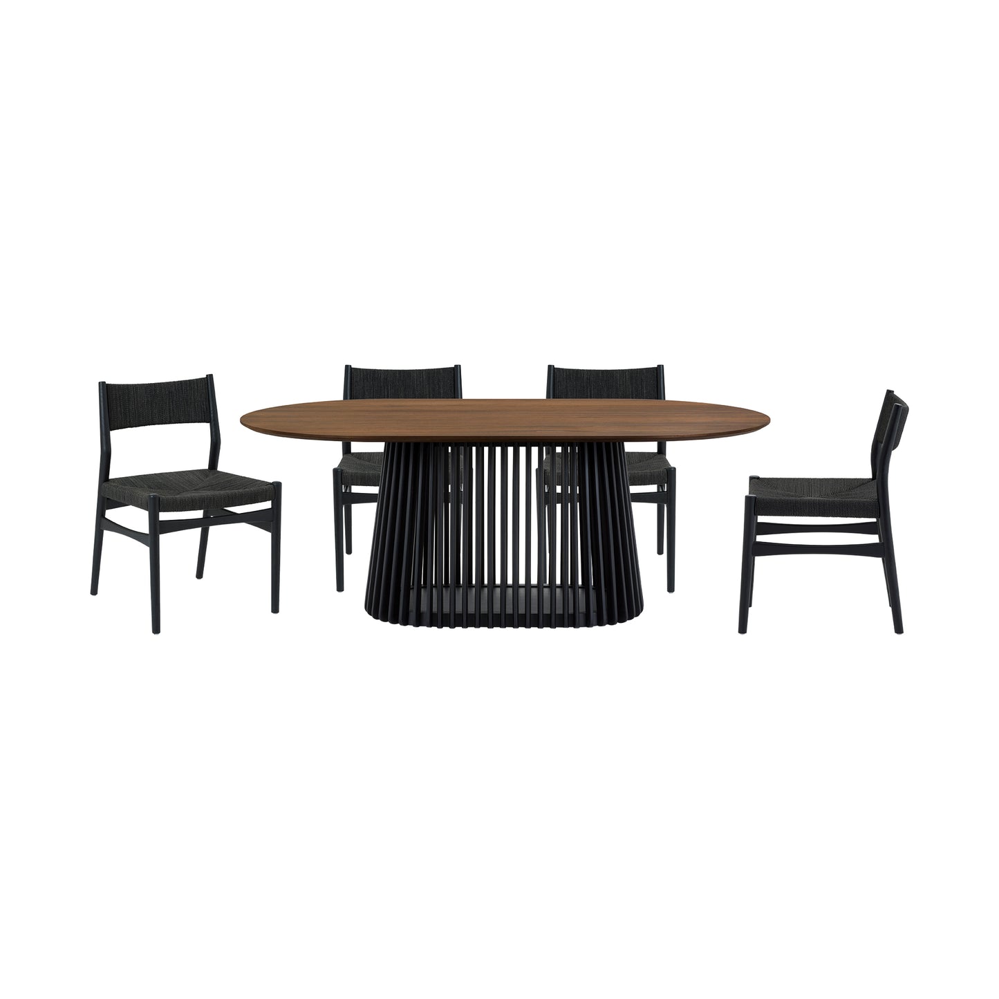 Pasadena Erie 5 Piece Oval Dining Set in Walnut and Black Finish with Paper Cord Chairs By Armen Living | Dining Sets | Modishstore - 2