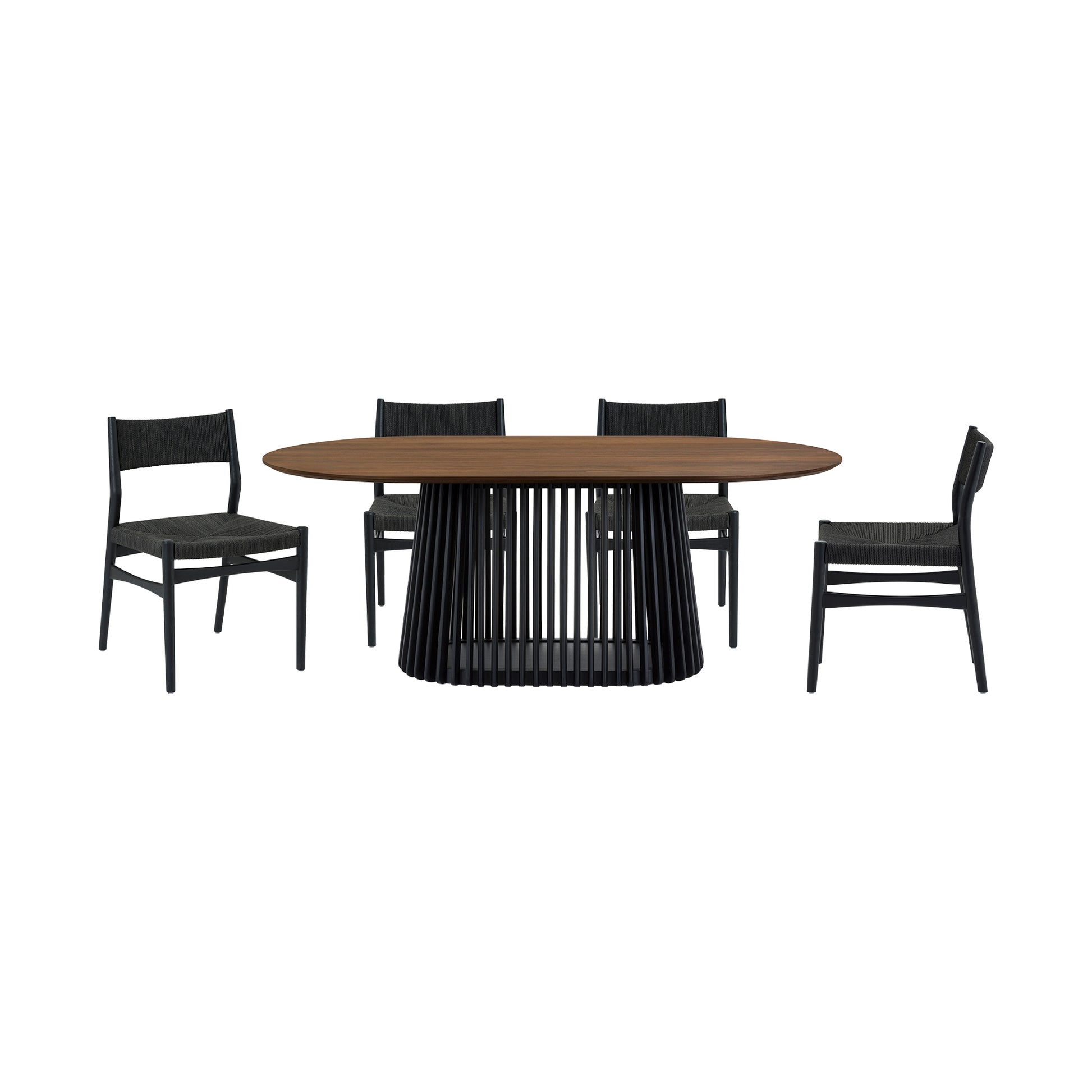 Pasadena Erie 5 Piece Oval Dining Set in Walnut and Black Finish with Paper Cord Chairs By Armen Living | Dining Sets | Modishstore - 2