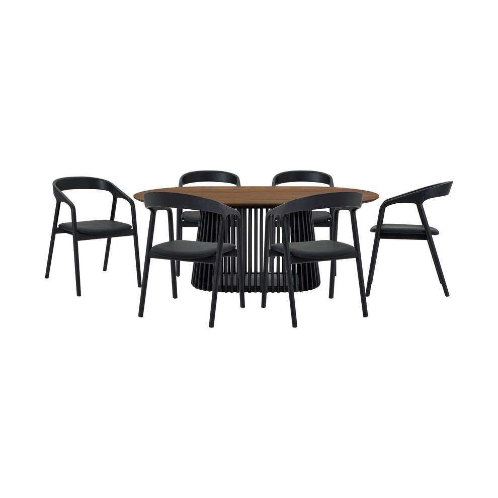 Pasadena Apache 7 Piece Oval Dining Set in Walnut and Black Oak Finish with Faux Leather  By Armen Living | Dining Sets | Modishstore - 2