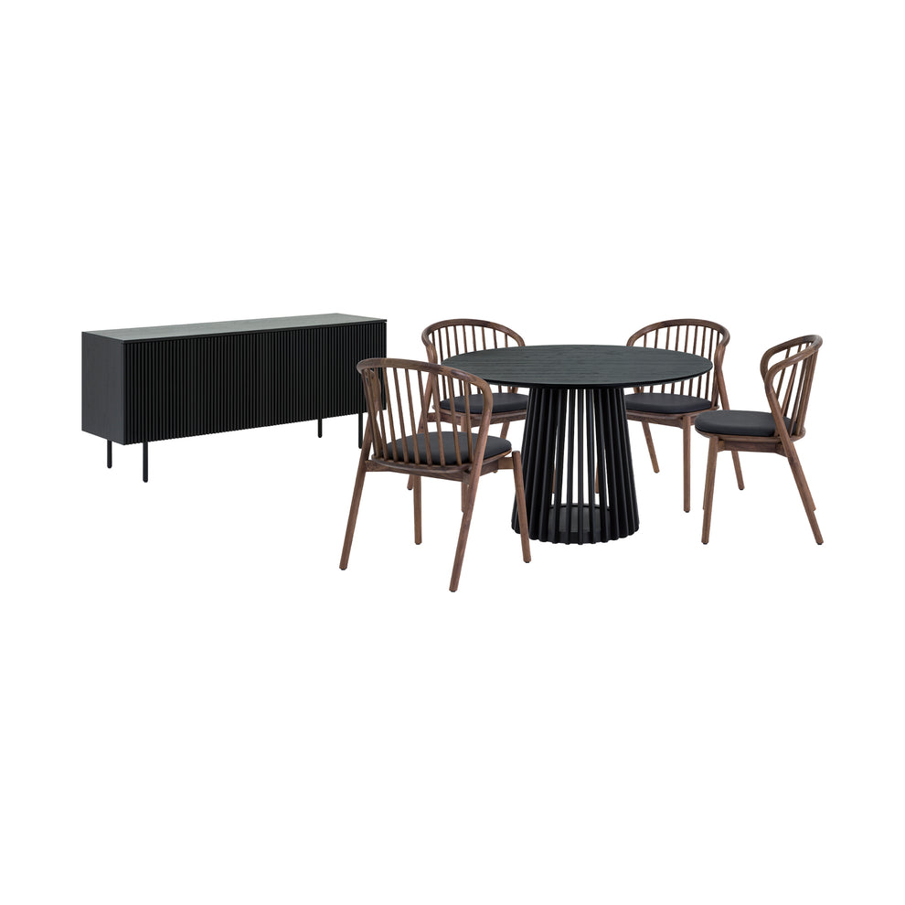 Pasadena Echo 6 Piece Round Dining Set with Buffet in Black Oak Finish and Walnut Finish Chairs By Armen Living | Dining Sets | Modishstore - 2