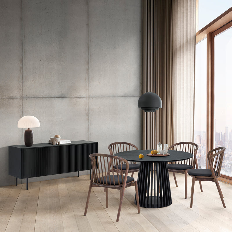 Pasadena Echo 6 Piece Round Dining Set with Buffet in Black Oak Finish and Walnut Finish Chairs By Armen Living | Dining Sets | Modishstore