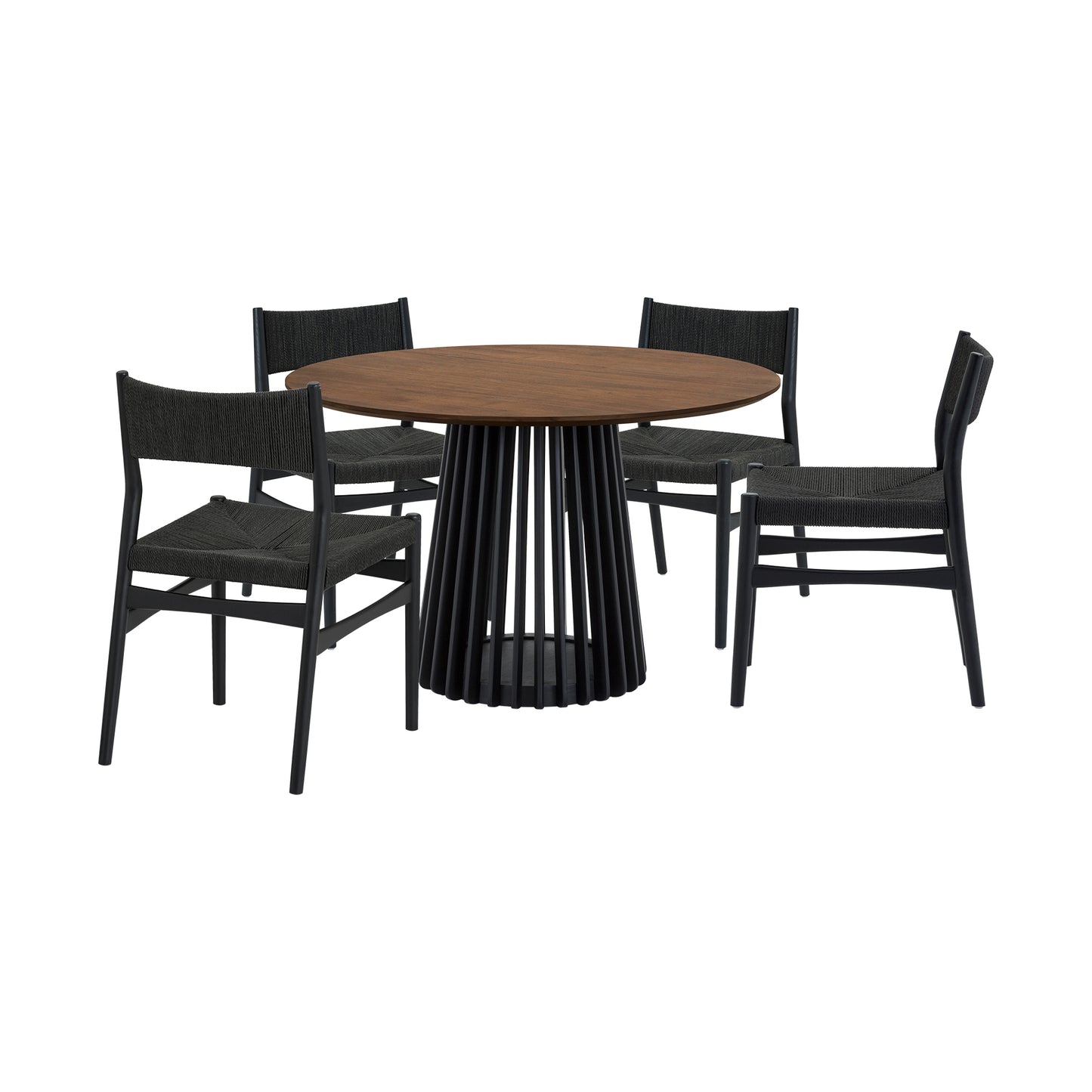 Pasadena Erie 5 Piece Round Dining Set in Walnut and Black Finish with Paper Cord Chairs By Armen Living | Dining Sets | Modishstore - 2