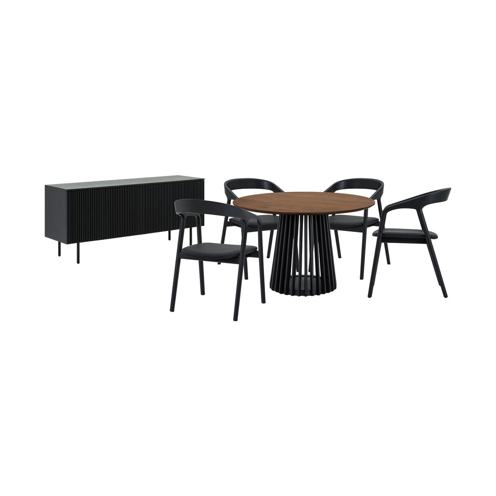 Pasadena Apache 6 Piece Round Dining Set with Buffet in Black Oak and Walnut Finish By Armen Living | Dining Sets | Modishstore - 2