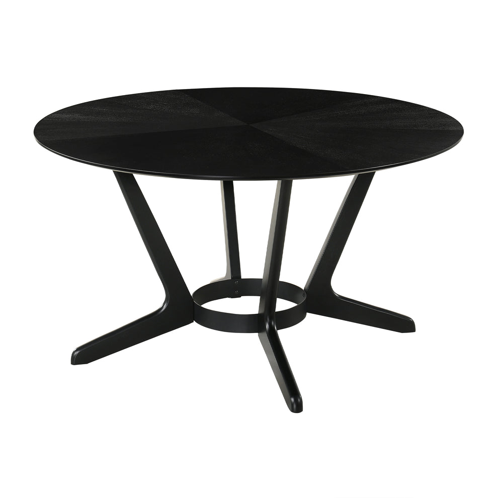 Santana 7 Piece Round Black Wood Dining Table Set with Charcoal Fabric By Armen Living | Dining Sets | Modishstore - 5