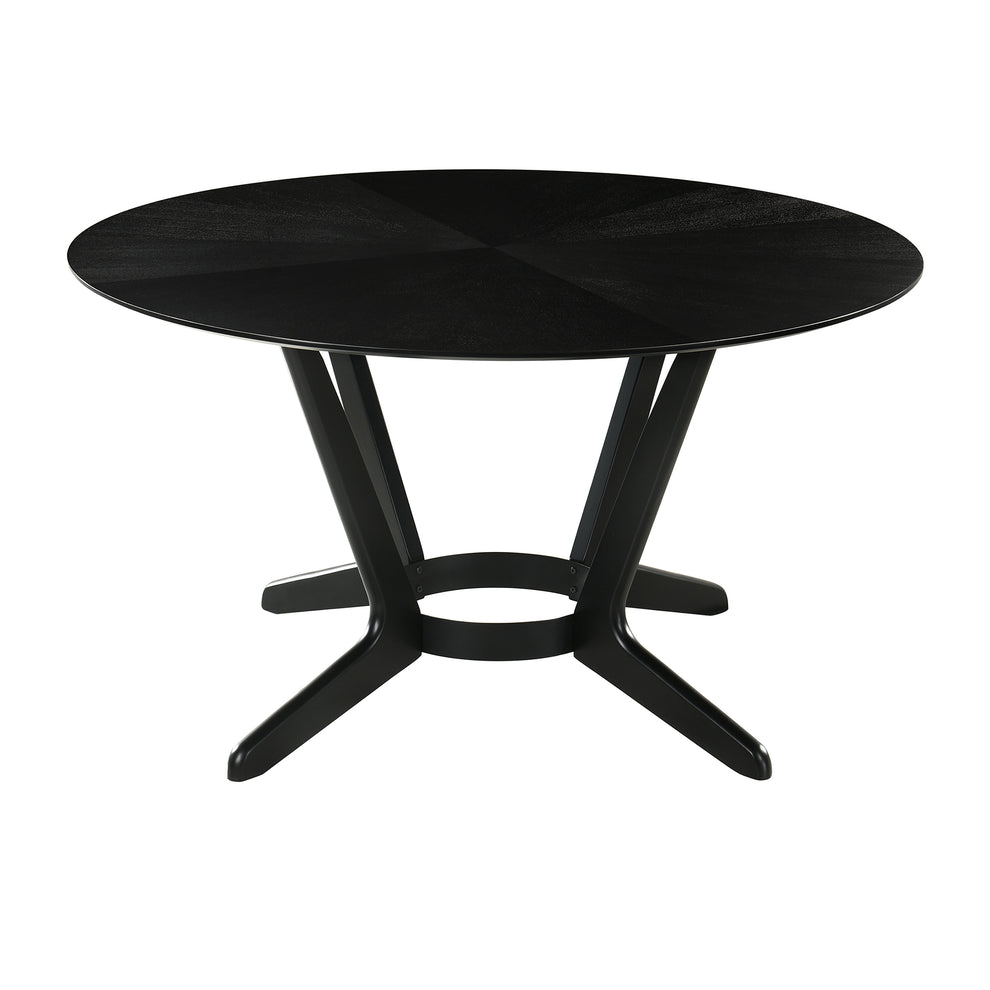 Santana 7 Piece Round Black Wood Dining Table Set with Charcoal Fabric By Armen Living | Dining Sets | Modishstore - 6