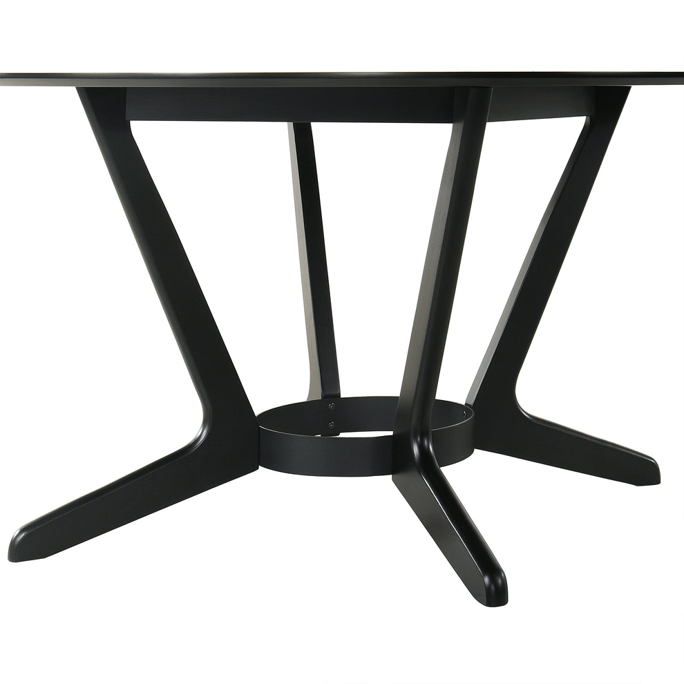 Santana 7 Piece Round Black Wood Dining Table Set with Charcoal Fabric By Armen Living | Dining Sets | Modishstore - 9