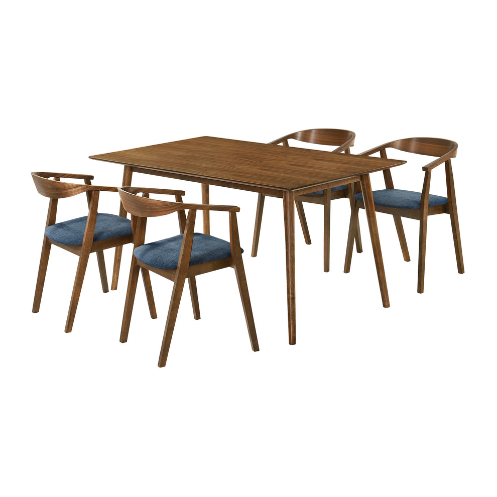 Westmont Santana 5 Piece Walnut Wood Dining Table Set with Blue Fabric By Armen Living | Dining Sets | Modishstore - 2