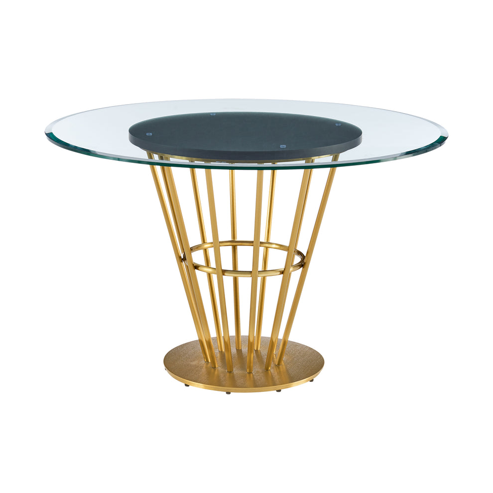 Veronica Shannon 5 Piece Round Glass Dining Table Set with Gold Brushed Stainless Steel and Taupe Fabric By Armen Living | Dining Sets | Modishstore - 5