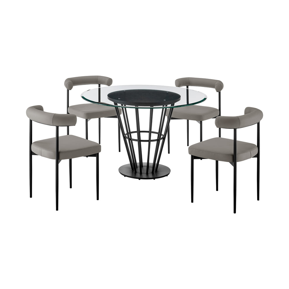 Veronica Shannon 5 Piece Round Glass Dining Table Set with Gold Brushed Stainless Steel and Taupe Fabric By Armen Living | Dining Sets | Modishstore - 72