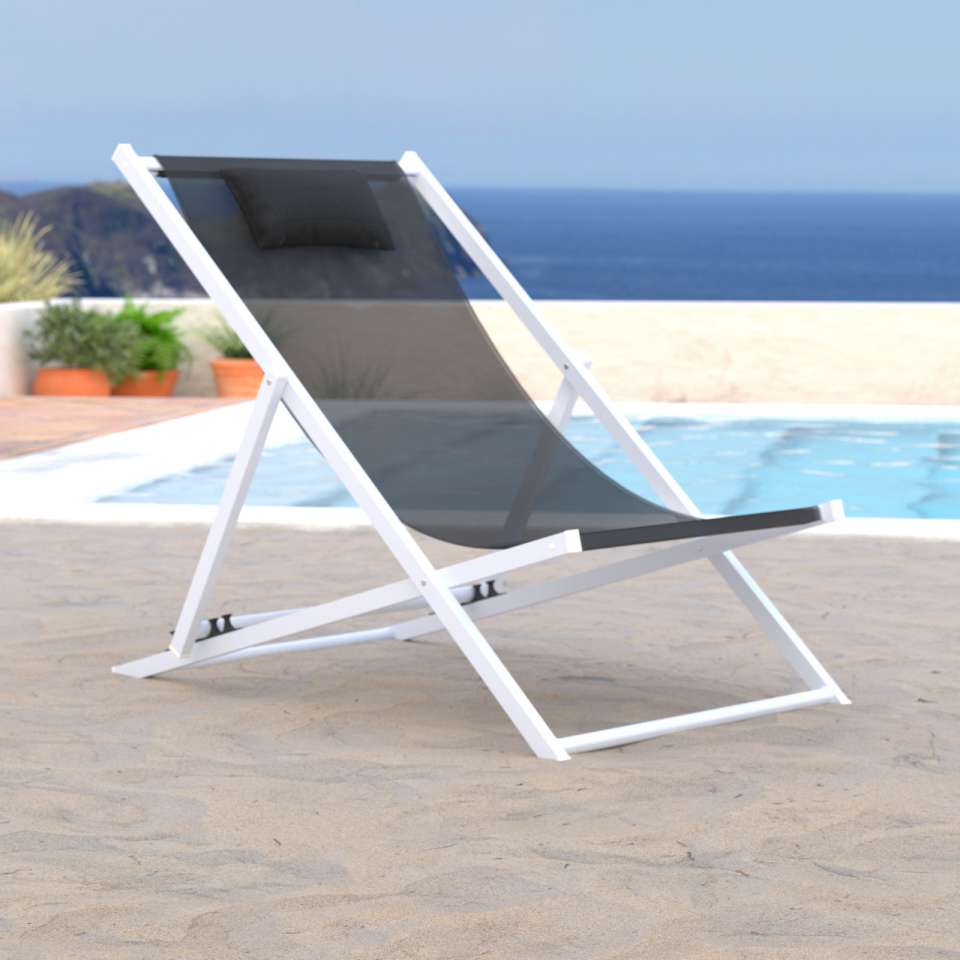 LeisureMod Sunset Outdoor Sling Lounge Chair With Headrest | Outdoor Chaise Lounges | Modishstore