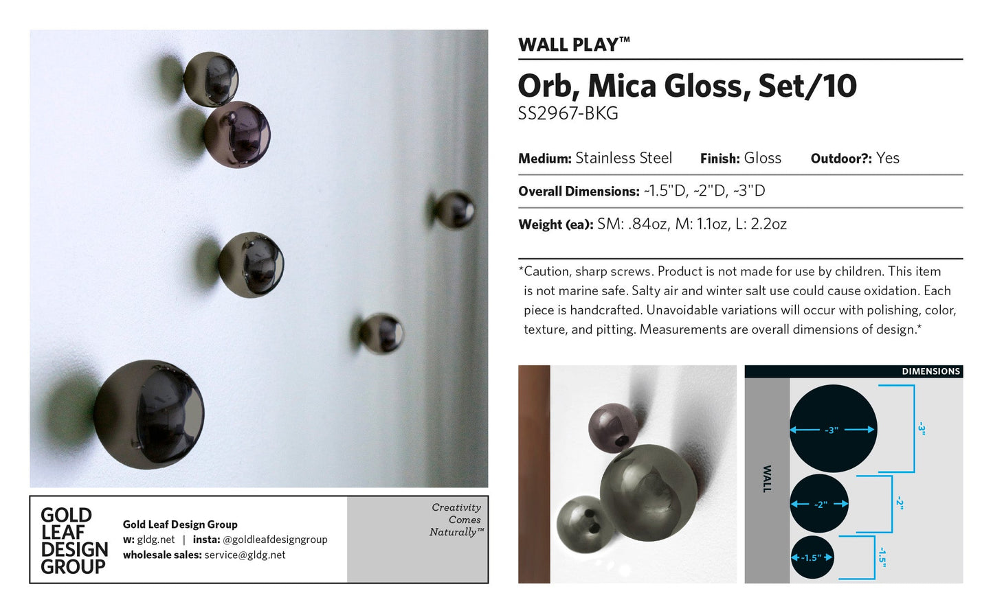 Wall Play™: Orb, Mica Gloss, Set/10 By Gold Leaf | Wall Art | Modishstore - 11