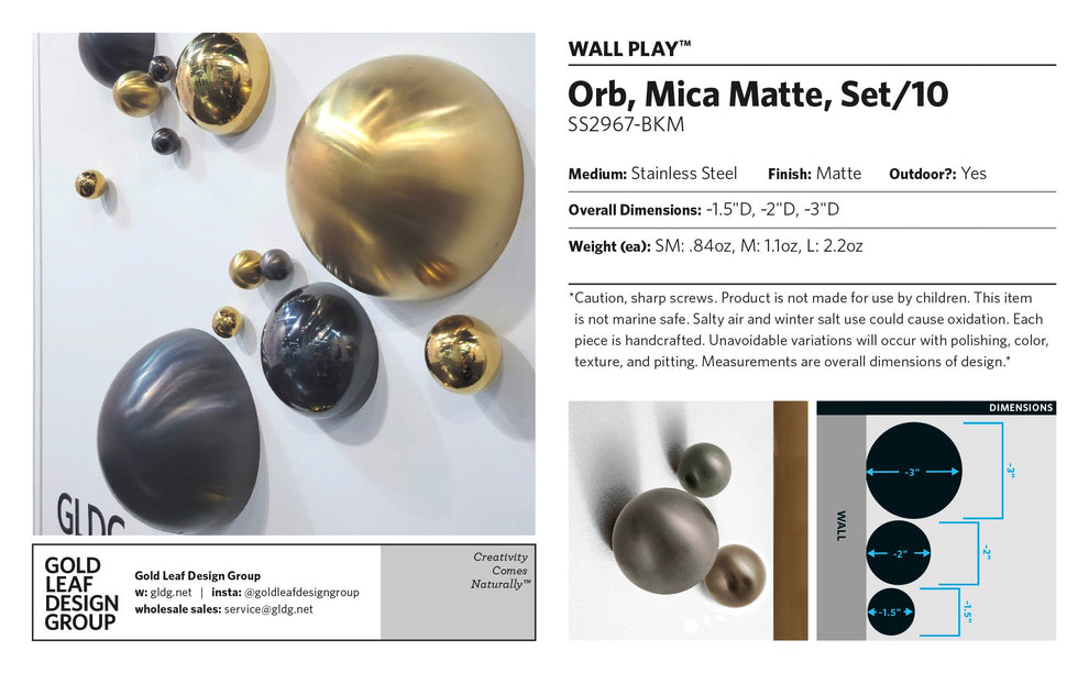 Wall Play™: Orb, Mica Matte, Set/10 By Gold Leaf | Wall Art | Modishstore - 9