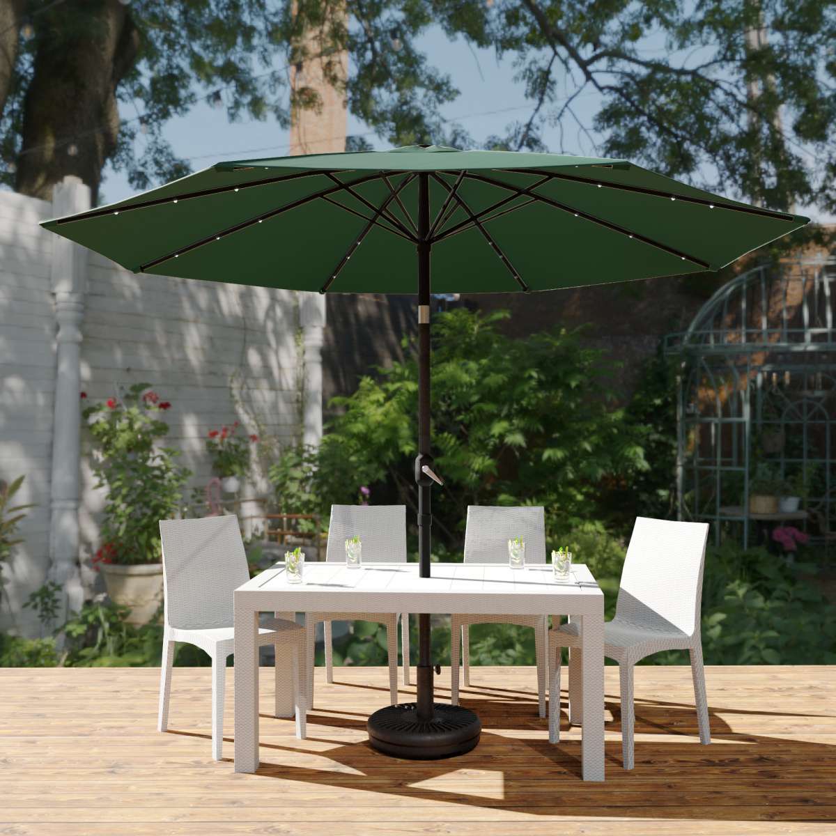 LeisureMod Sierra Modern 9 ft Steel Market Patio Umbrella With Solar Powerd LED & Tilt | Umbrellas | Modishstore - 13