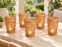 Cane Votive - Cane Weave - Cane Weave - Set Of 4 By HomArt