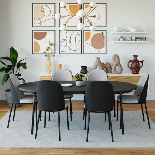 LeisureMod Tule Modern 71" Oval Dining Table with MDF Top and Black Steel Legs | Dining Tables | Modishstore