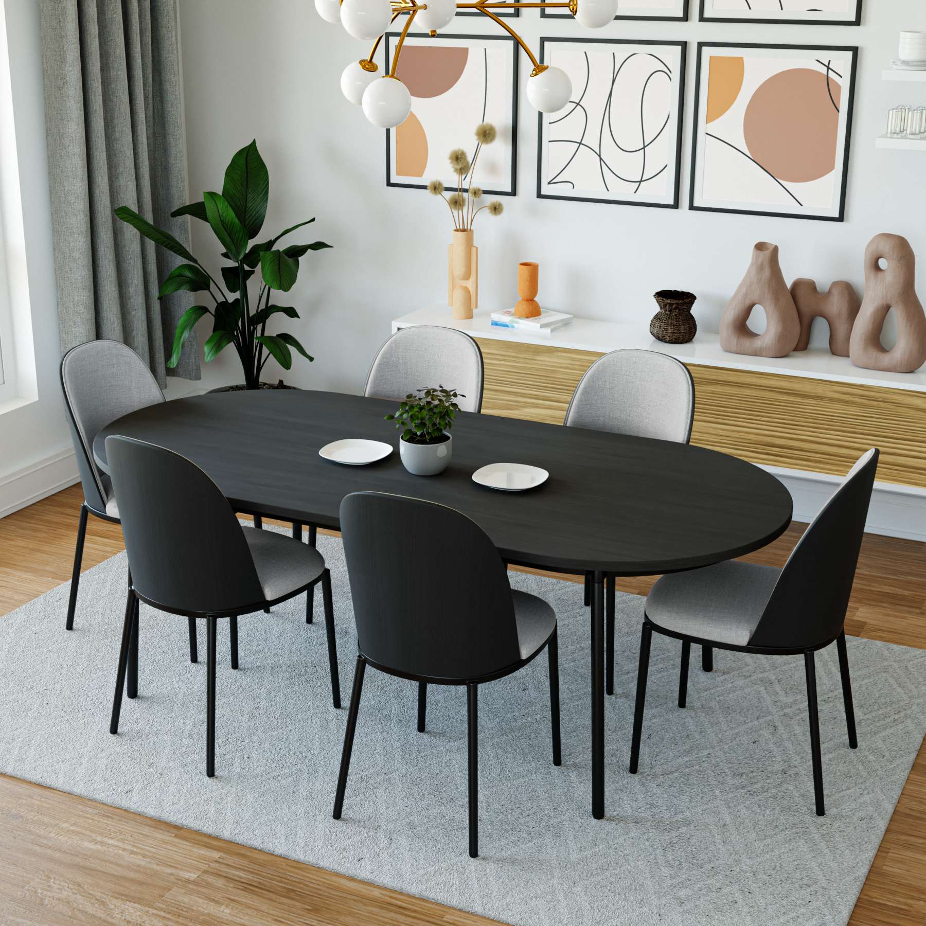 LeisureMod Tule Modern 71" Oval Dining Table with MDF Top and Black Steel Legs | Dining Tables | Modishstore - 2