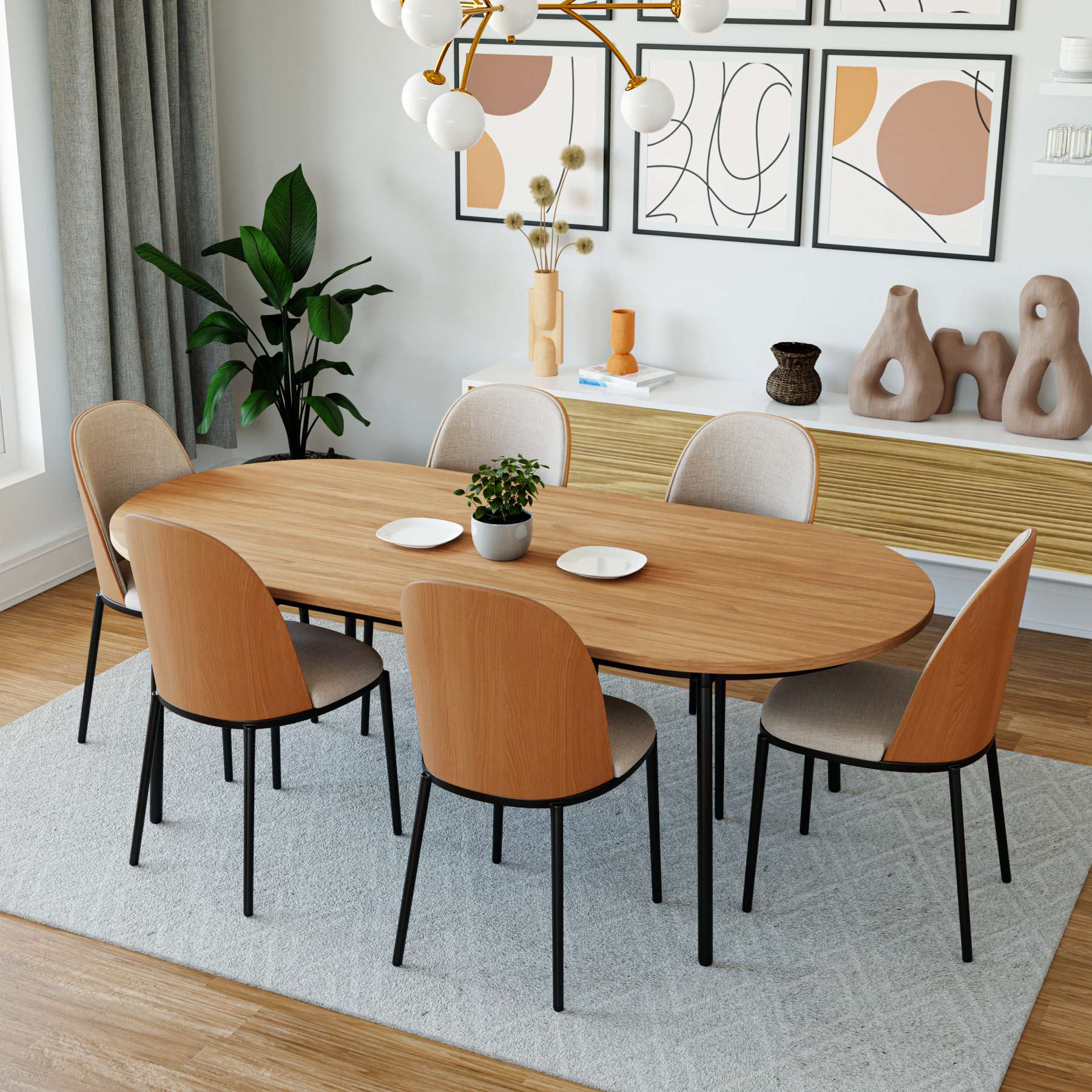 LeisureMod Tule Modern 71" Oval Dining Table with MDF Top and Black Steel Legs | Dining Tables | Modishstore - 13