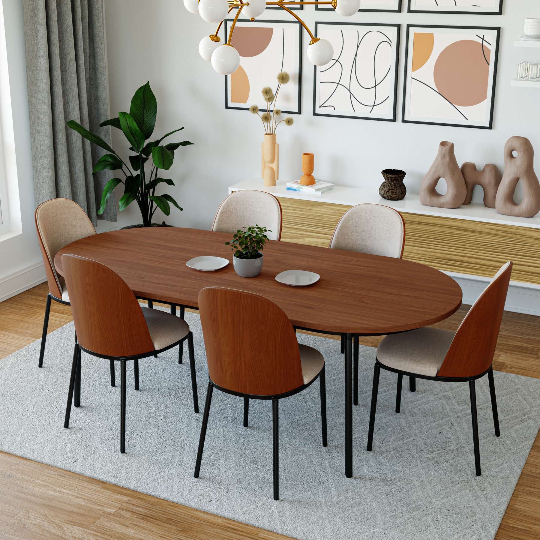 LeisureMod Tule Modern 71" Oval Dining Table with MDF Top and Black Steel Legs | Dining Tables | Modishstore - 25