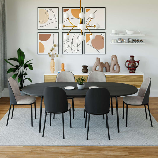LeisureMod Tule Modern 83" Oval Dining Table with MDF Top and Black Steel Legs | Dining Tables | Modishstore
