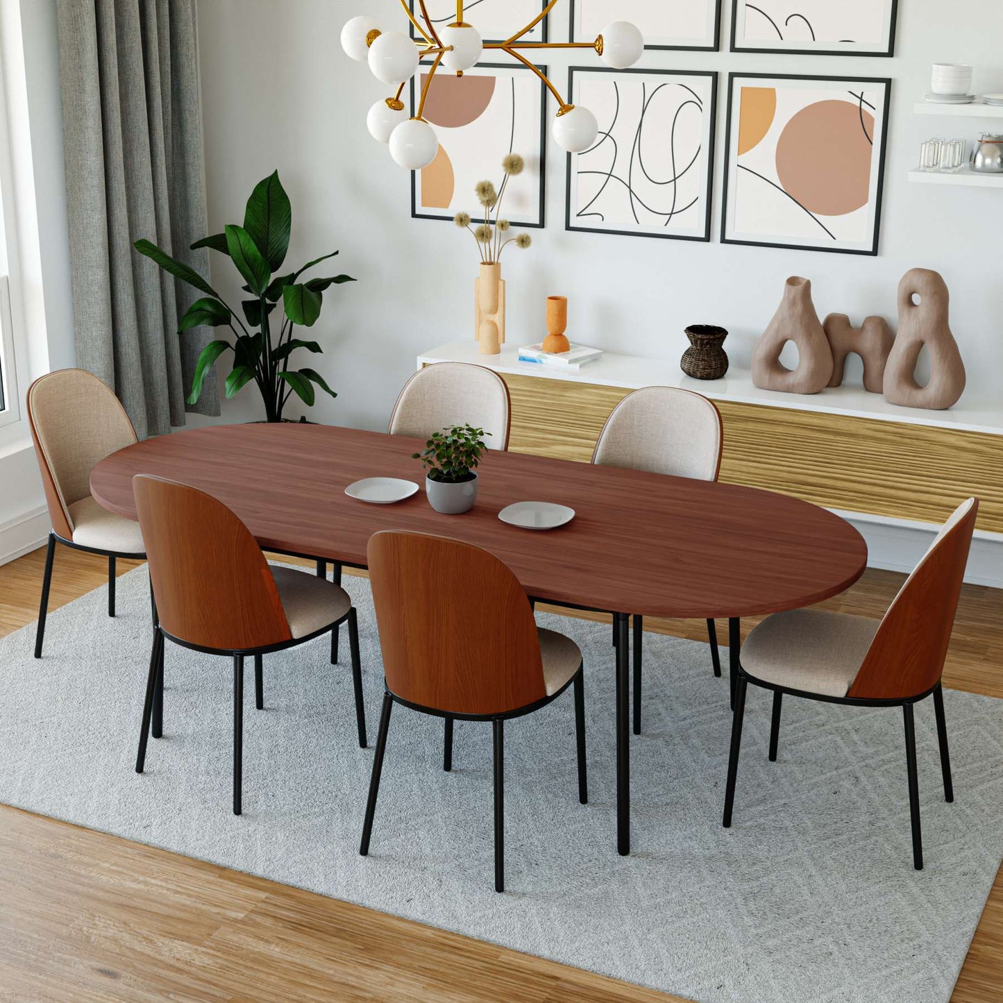 LeisureMod Tule Modern 83" Oval Dining Table with MDF Top and Black Steel Legs | Dining Tables | Modishstore - 24
