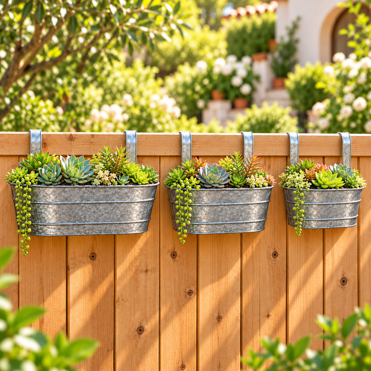 Wall/Railing/Deck Planters Zinc Finish, Oblong, Set of 3